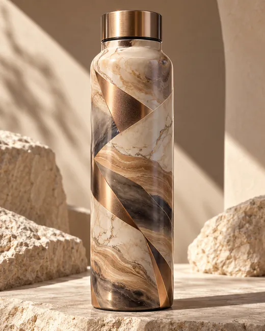 Desert Alloy marble and brushed-bronze bottle concept